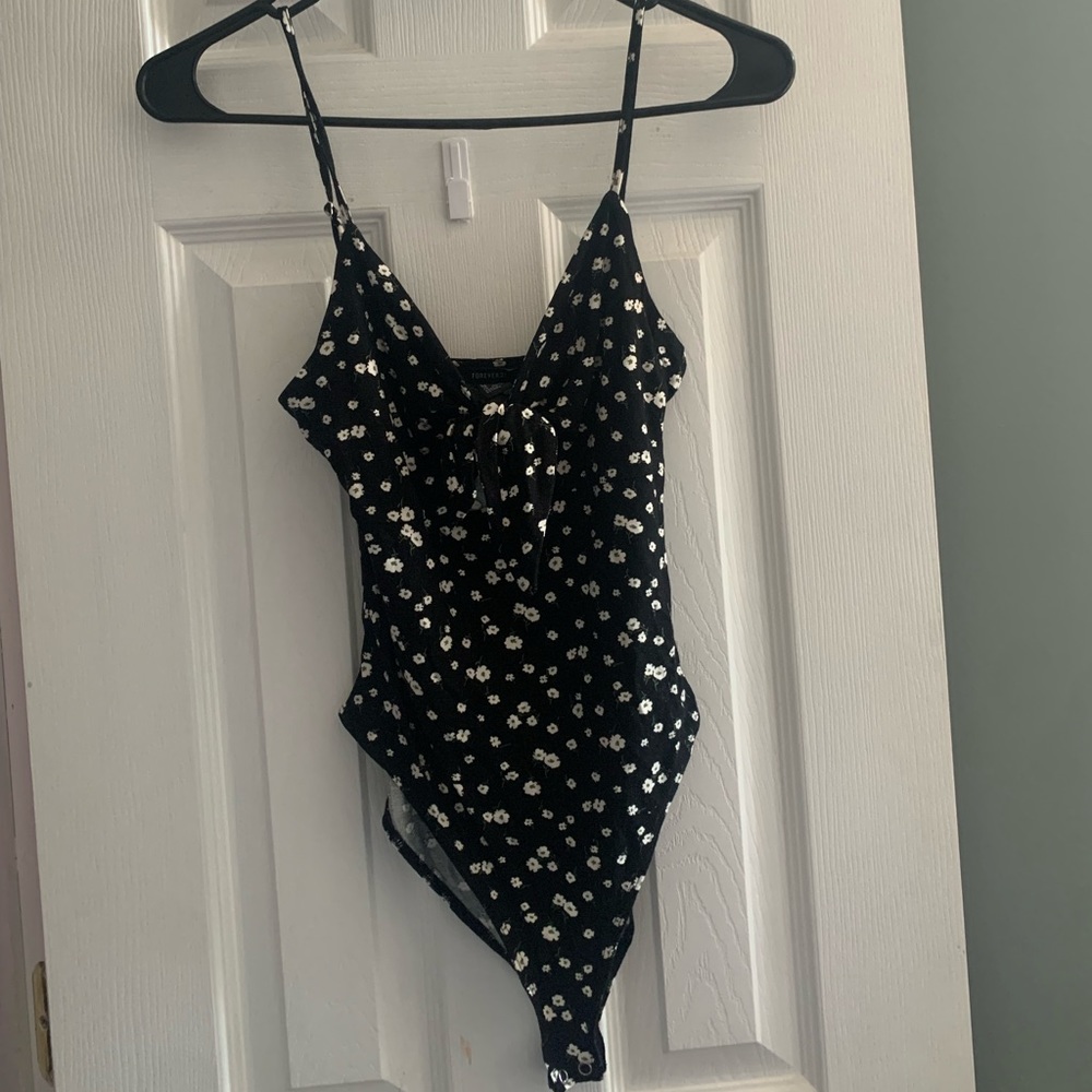 Forever 21 Black Flowered Bodysuit